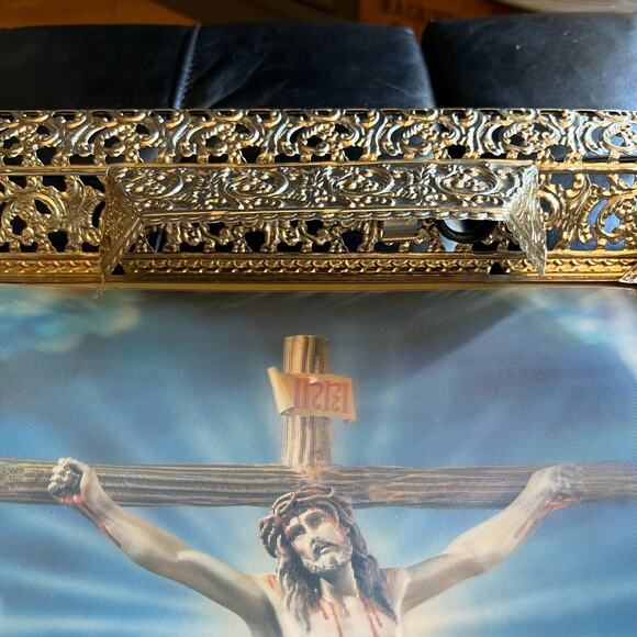 Vintage Underwriter laboratories illuminated frame Light Jesus 3D Filagree Brass - Picture 4 of 13